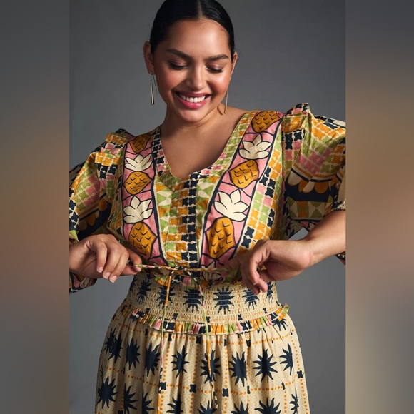 Farm Rio Natural Tropical Sunshine V-neck Maxi Dress 3X - Picture 5 of 16